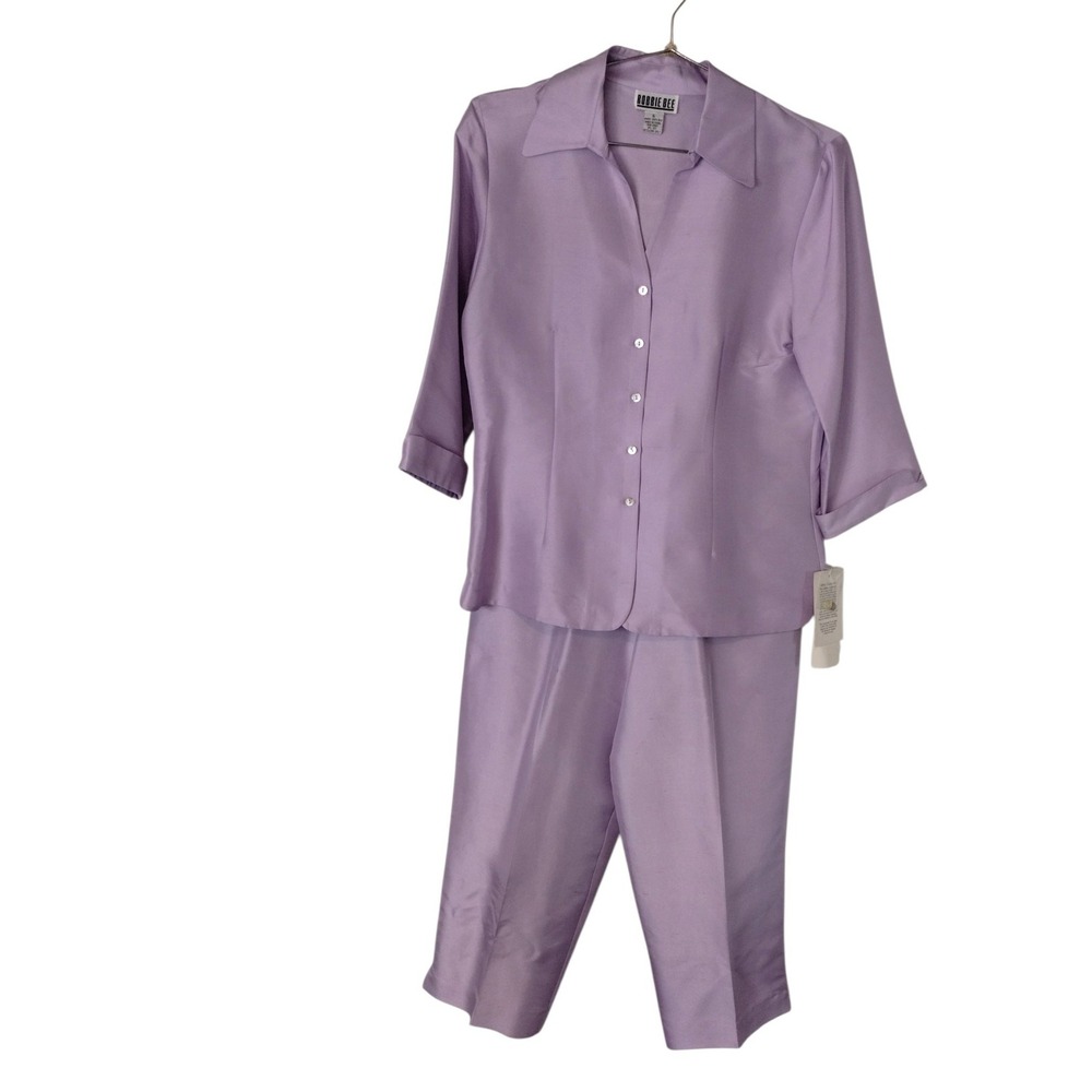 Vintage Robbie Bee Womens 2 Piece Silk Shantung Pant Suit Purple Size 6 NWT